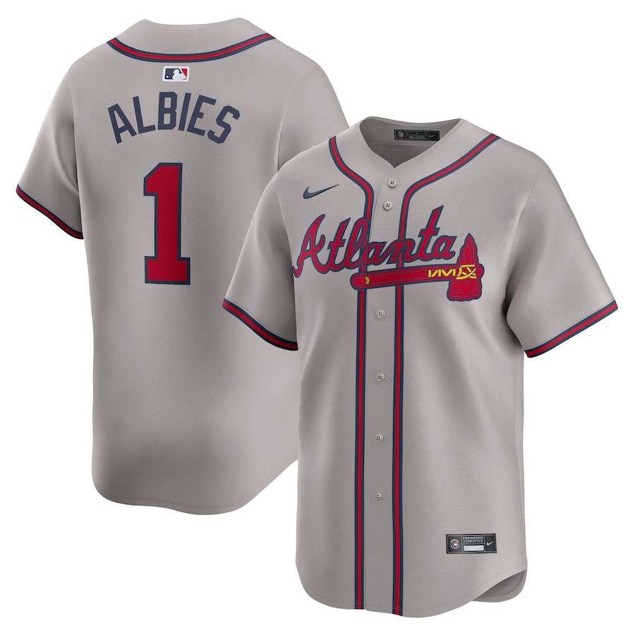 Men Atlanta Braves #1 Ozzie Albies Nike Gray Away Limited Player MLB Jersey